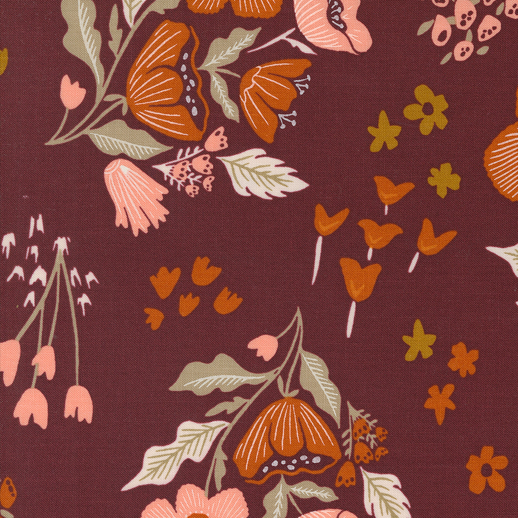 Folk Lore Garden Tales - Burgundy - Yardage