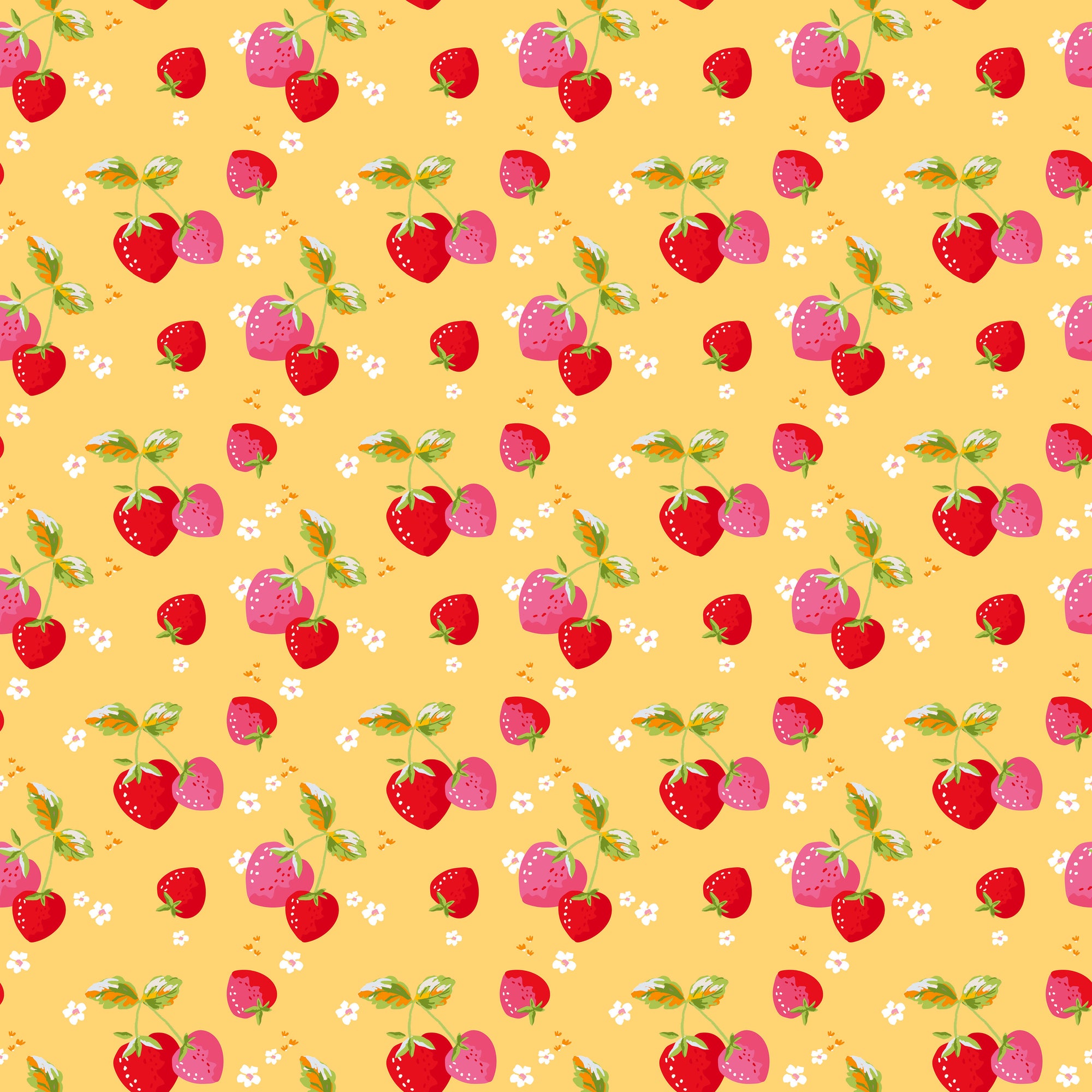 Picnic Florals Strawberries - Yellow - Yardage