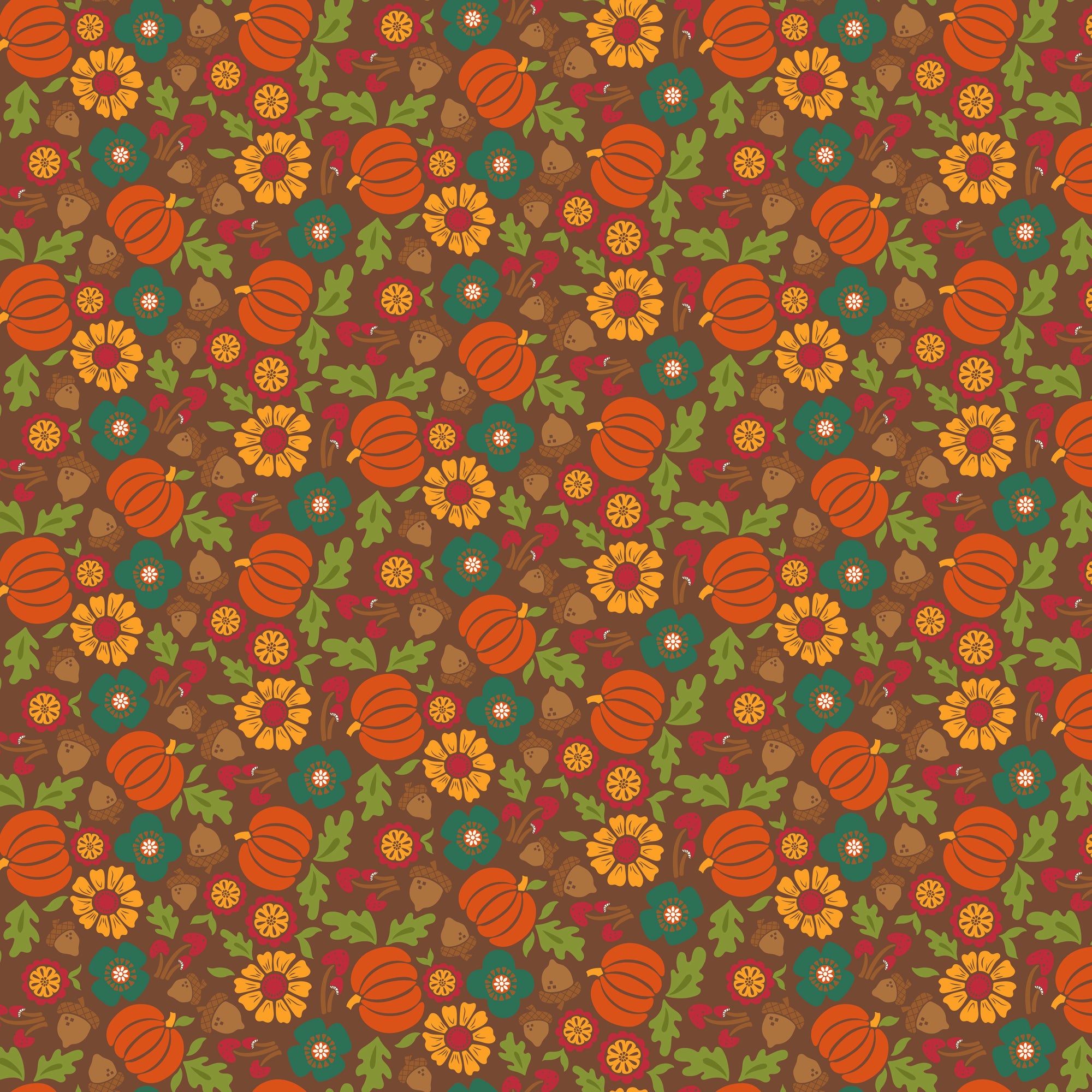 Autumn Afternoon Pumpkins - Brown - Yardage