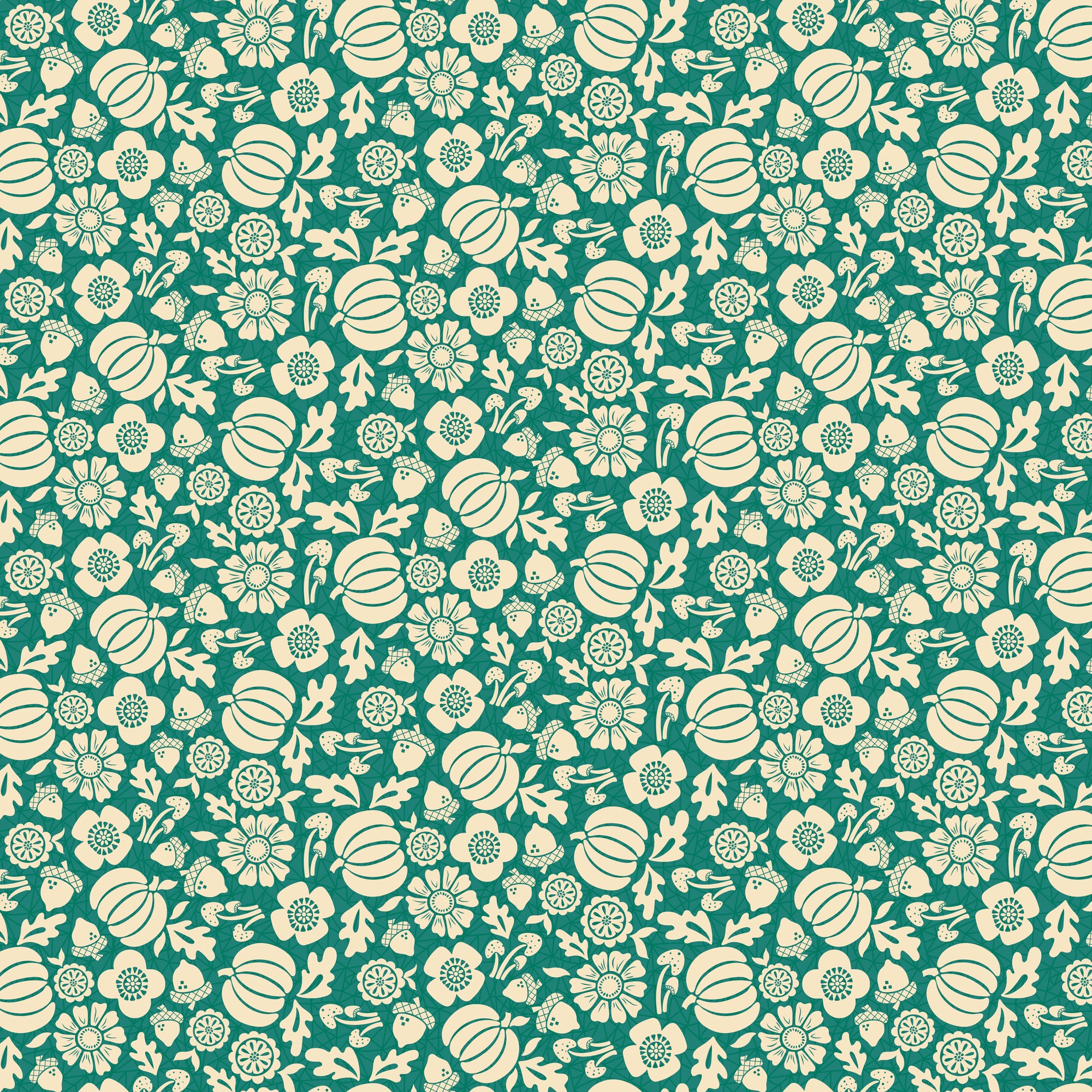 Autumn Afternoon Pumpkins - Teal - Yardage