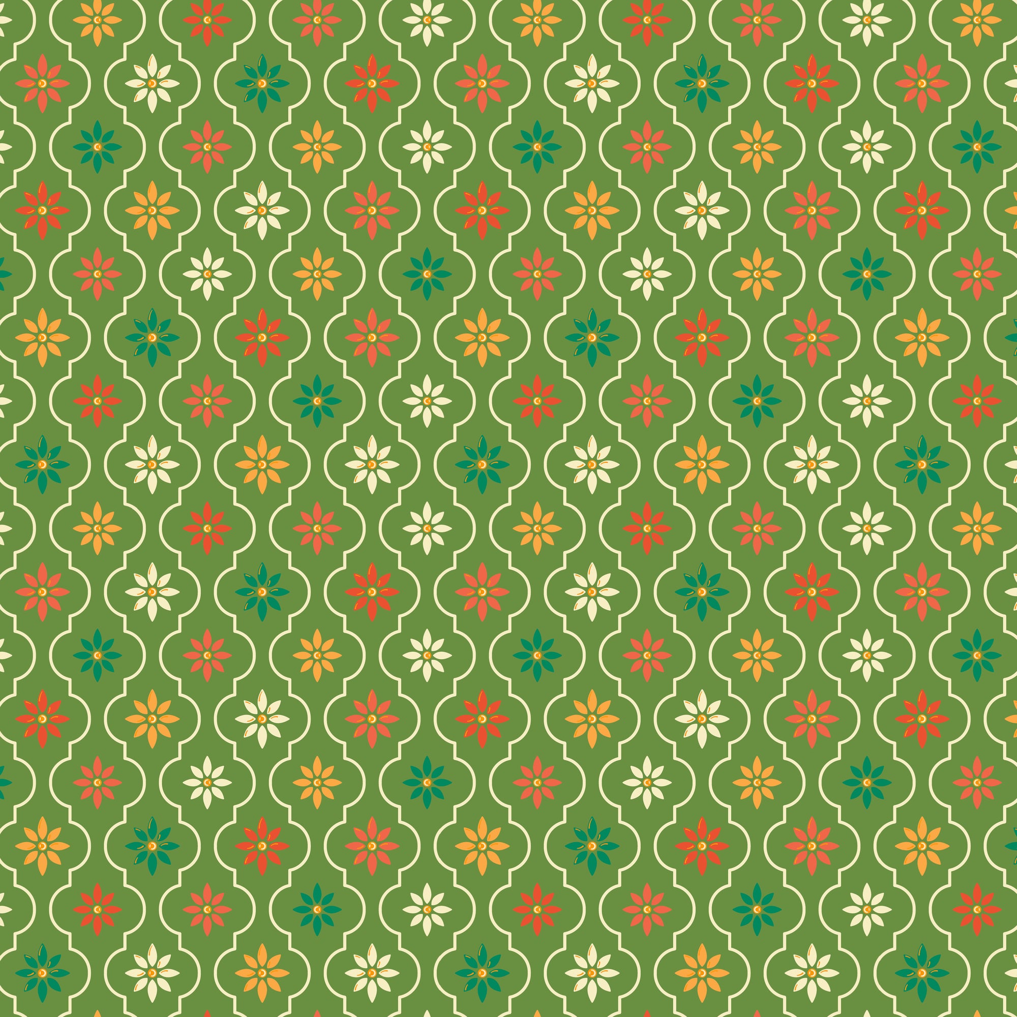 Autumn Afternoon Moroccan Tile - Green - Yardage