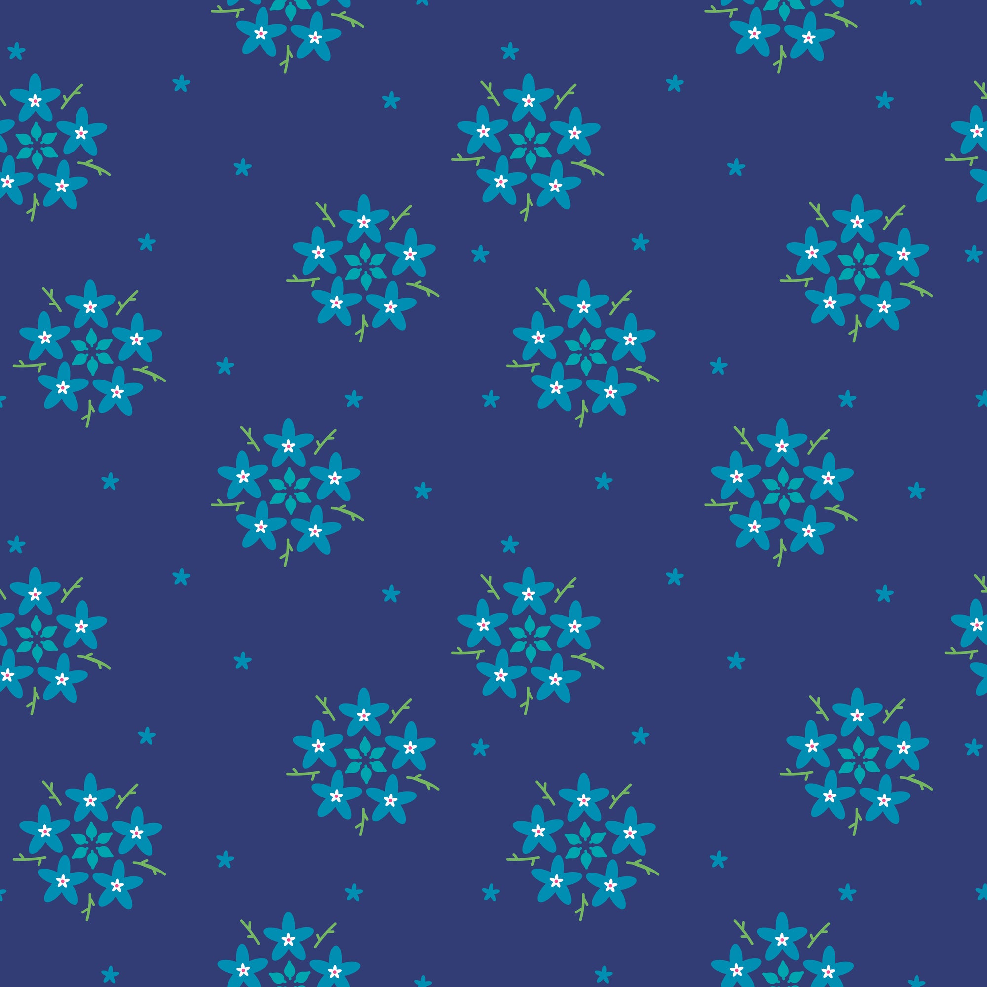 Bloom Star Flower - Blue - Yardage