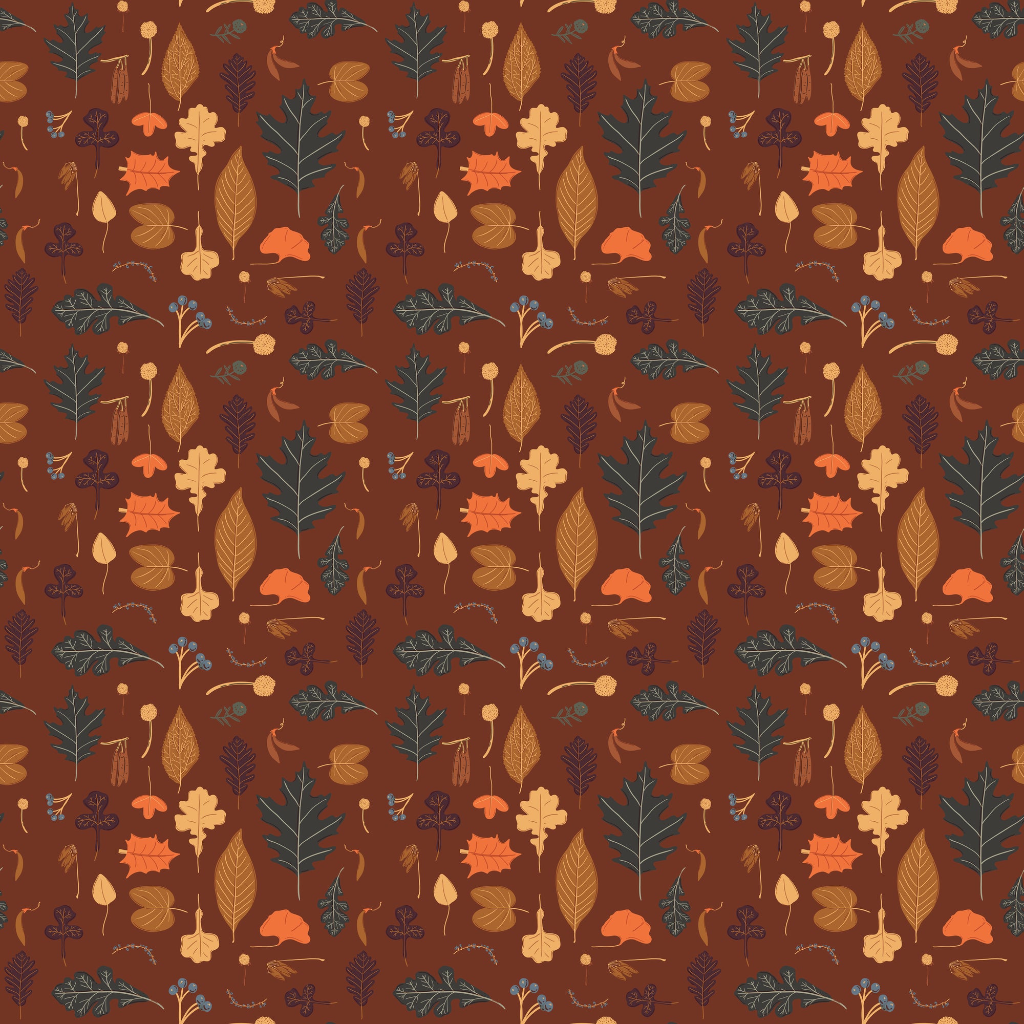 Pumpkin Spice Leaves - Brown - Yardage