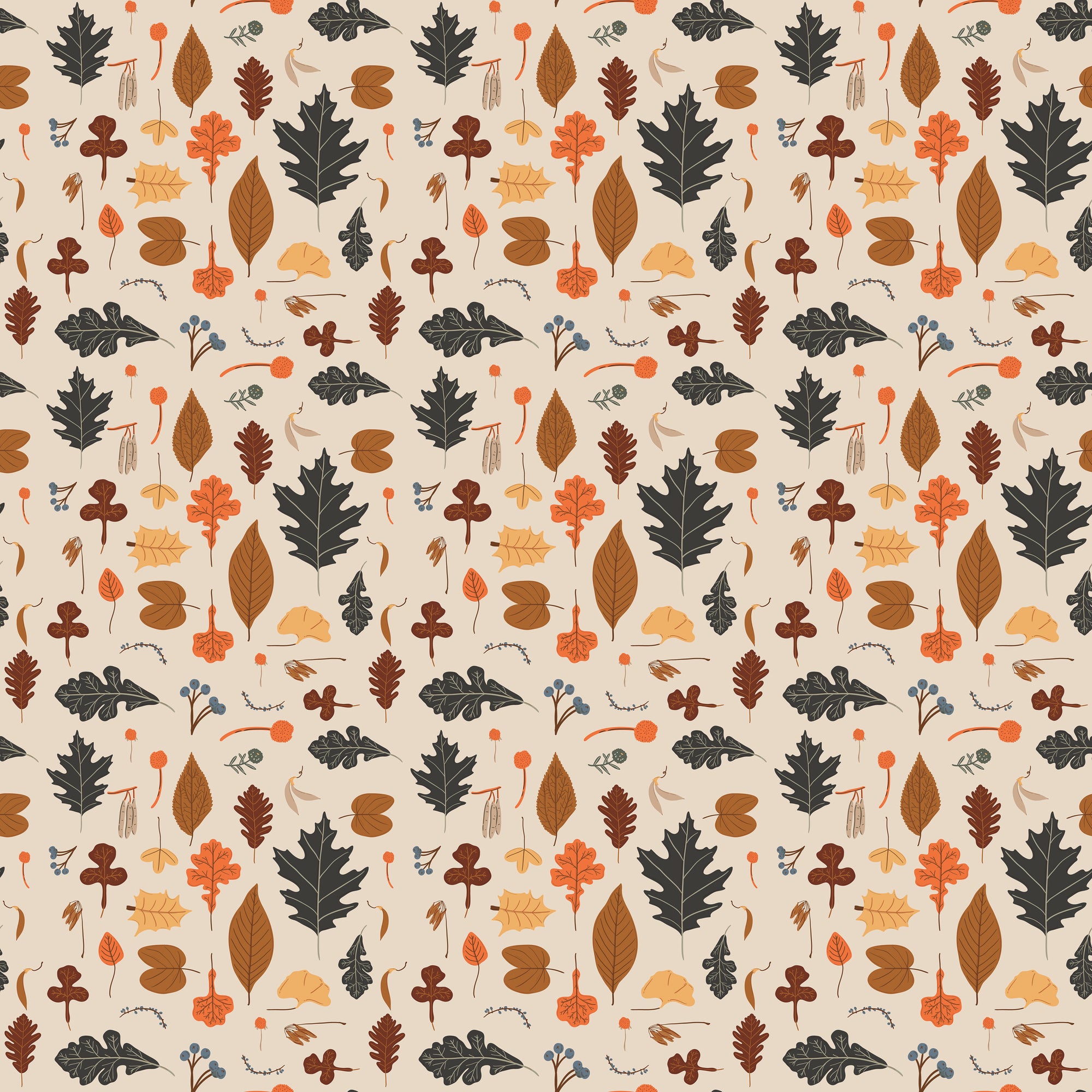 Pumpkin Spice Leaves - Ivory - Yardage