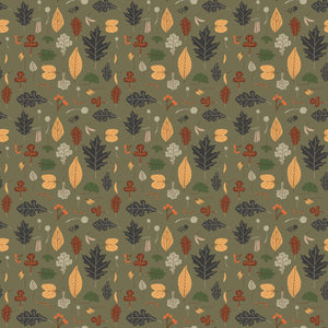 Pumpkin Spice Leaves - Olive - Yardage