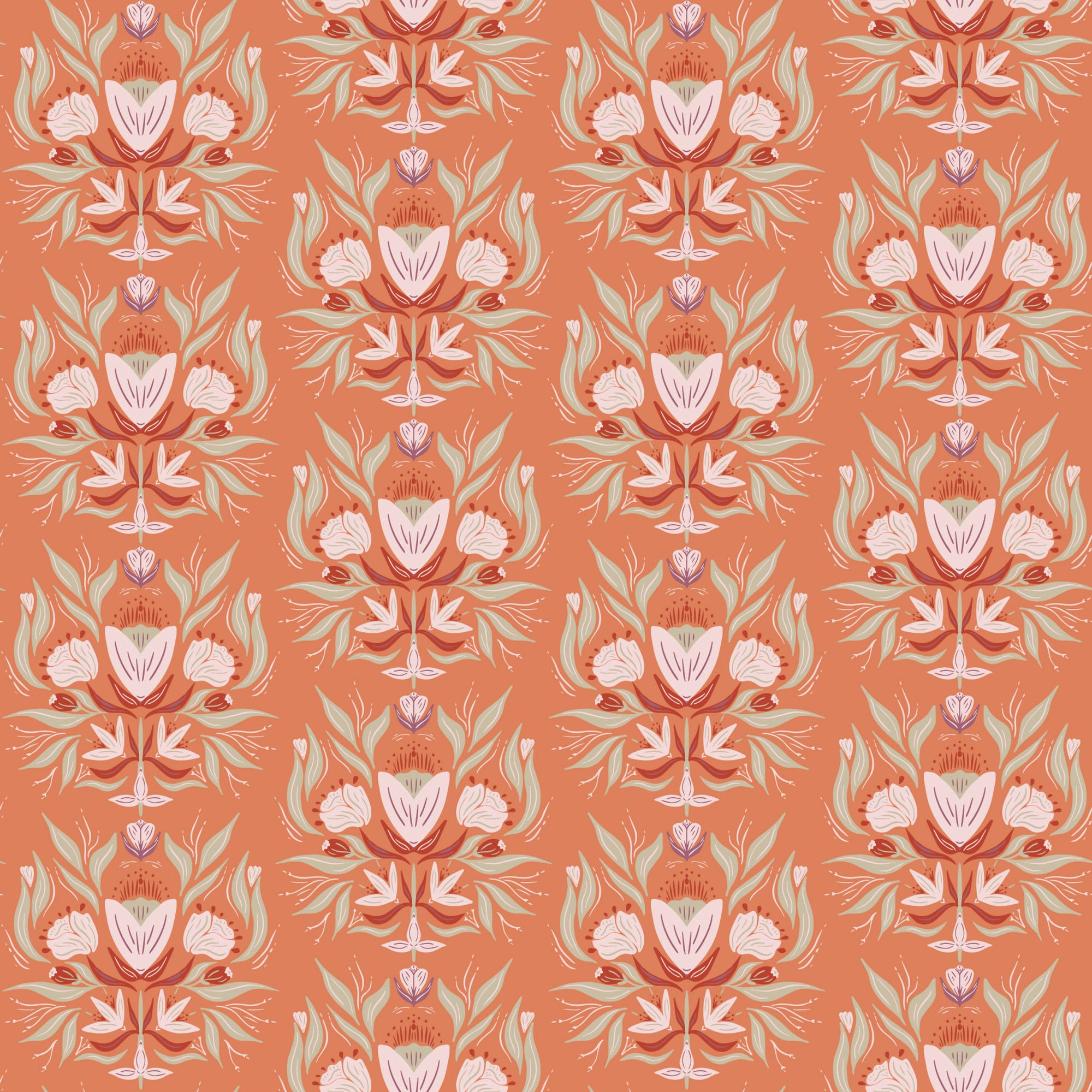 Garden Dreams Floral Damask - Terracotta - Yardage