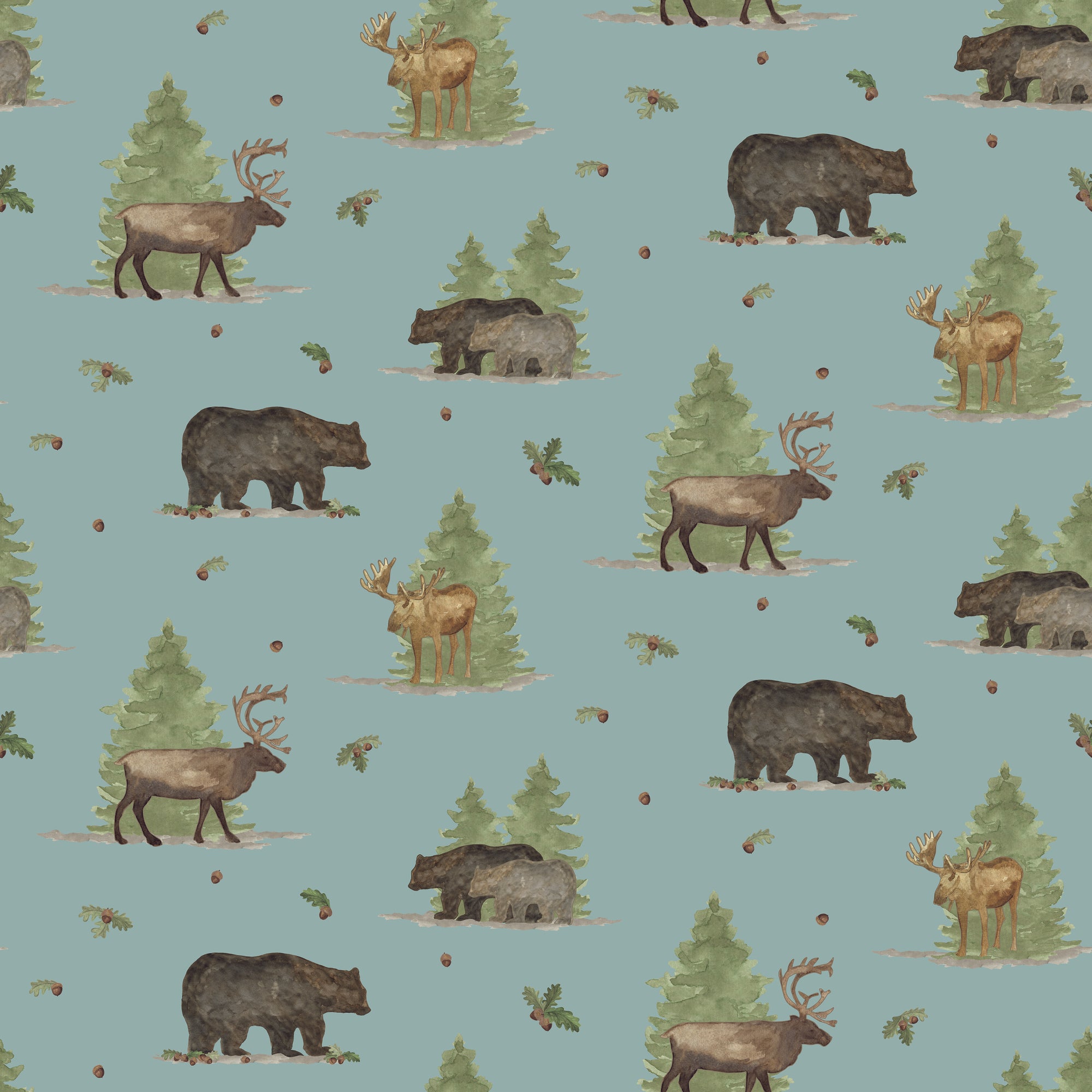 Let's Get Lost In The Woods Main - Vintage Blue - Yardage