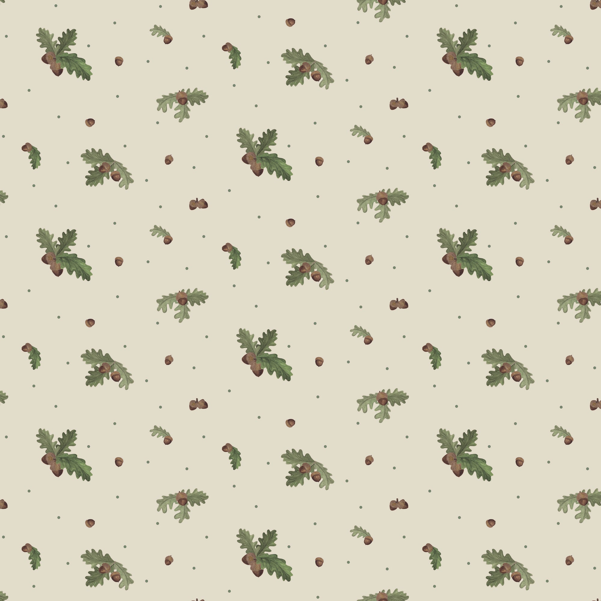 Let's Get Lost In The Woods Acorns & Leaves - Off White - Yardage