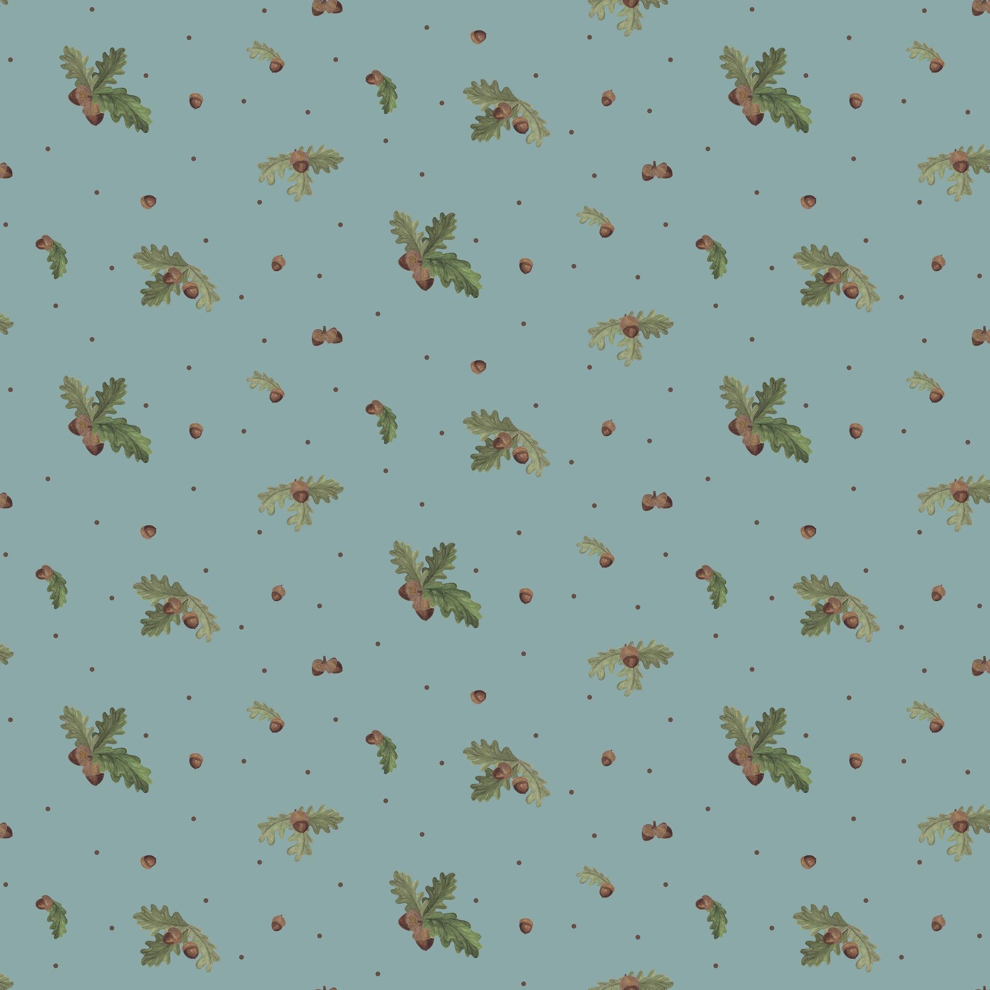 Let's Get Lost In The Woods Acorns & Leaves - Vintage Blue - Yardage