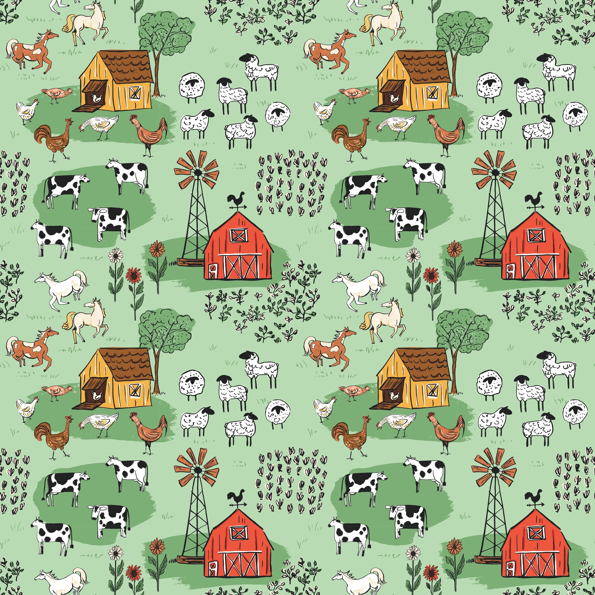 Farm Livin' Main - Mint - Yardage