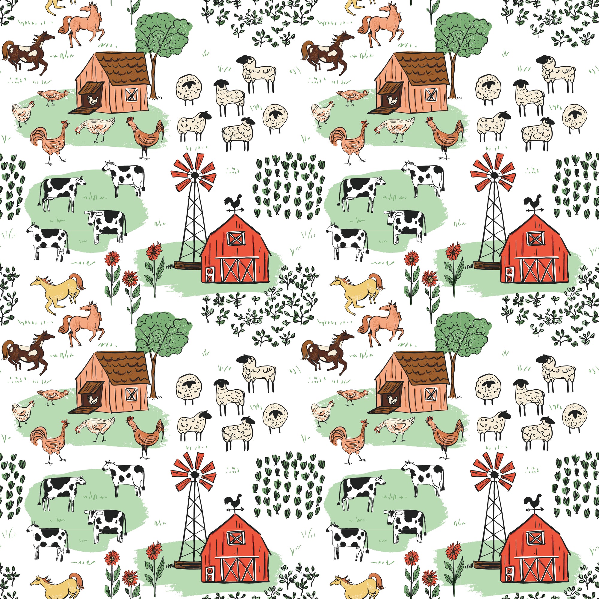 Farm Livin' Main - White - Yardage