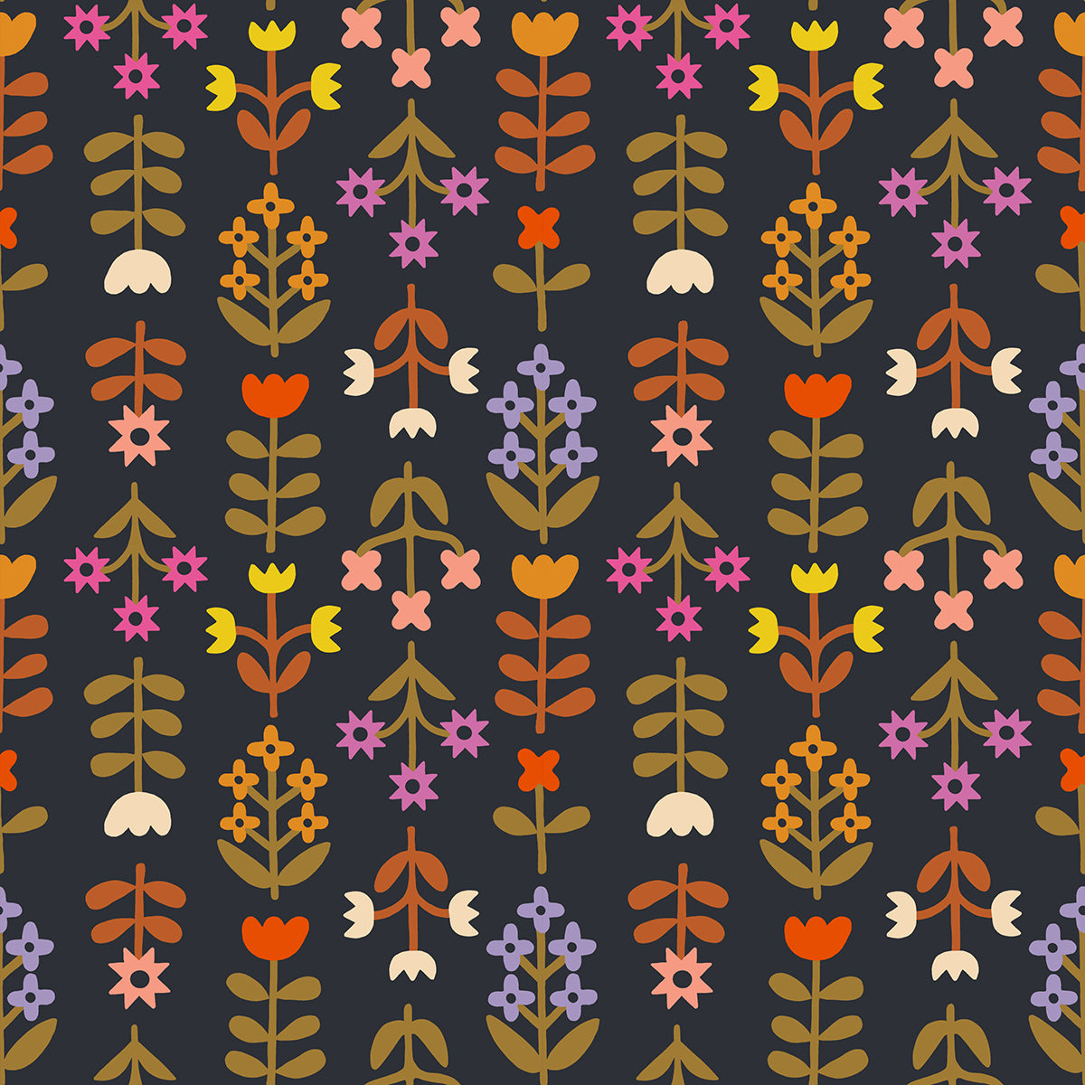 Favorite Flowers Meadow - Soft Black - Yardage